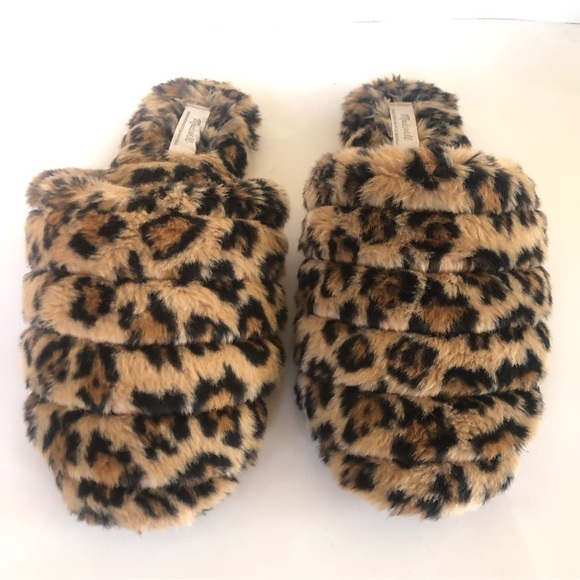 Madewell Quilted Scuff Slippers in Leopard Recycled Faux Fur Size 9 - Picture 1 of 15